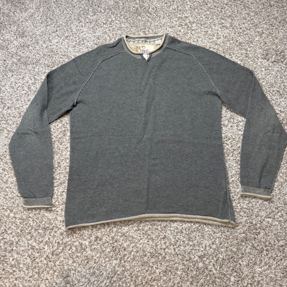 32 Bar Blues Sweater Mens Medium Charcoal Grey Raglan Notch Neck Knit Pullover